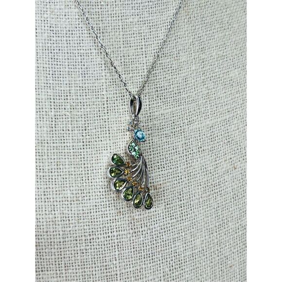Sterling Silver 925 Peacock Tourmaline Variants CZ 18" Pendant‎ Necklace NWOT - Picture 4 of 12